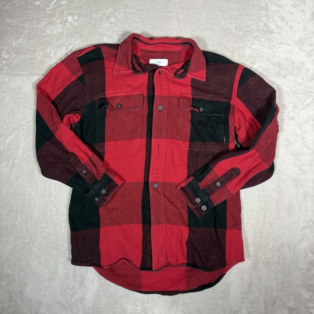 Aritzia TNA Brisco Cotton Plaid Flannel Shirt Red Black XS